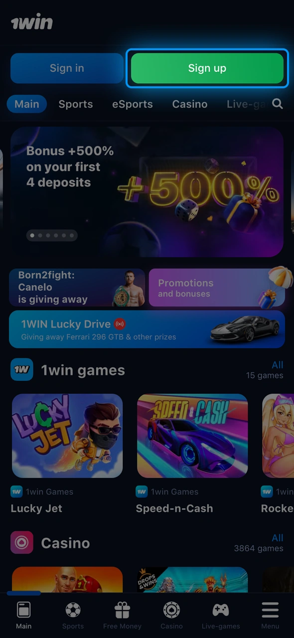 Start signing up at 1win with just one click.