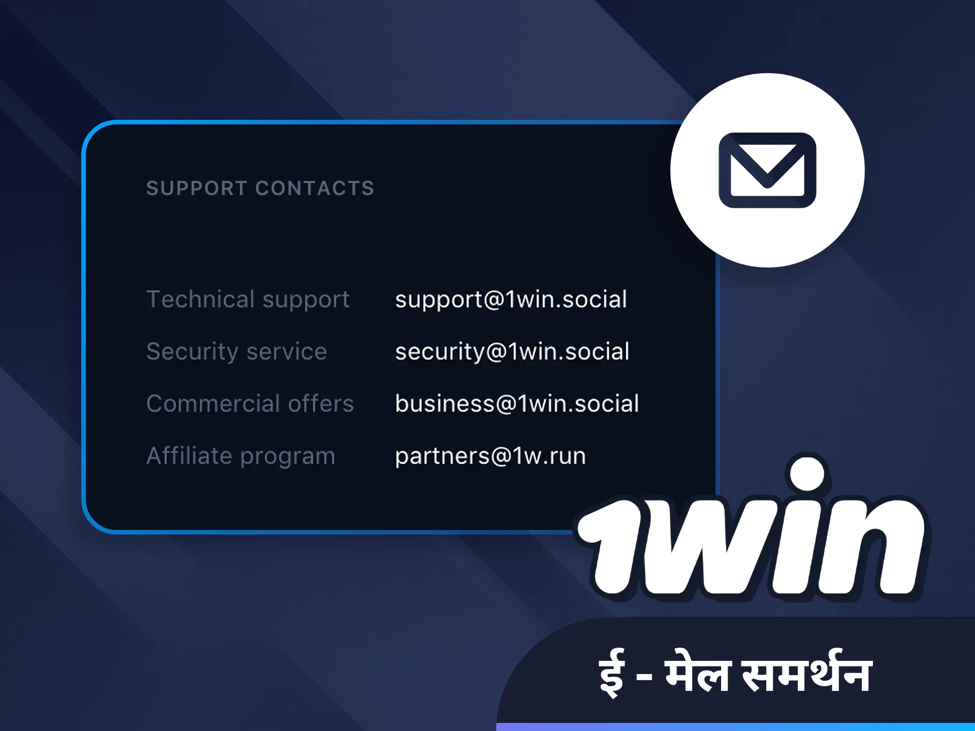 विस्तृत सहायता के लिए 1win सहायता टीम से ईमेल द्वारा संपर्क करें।
