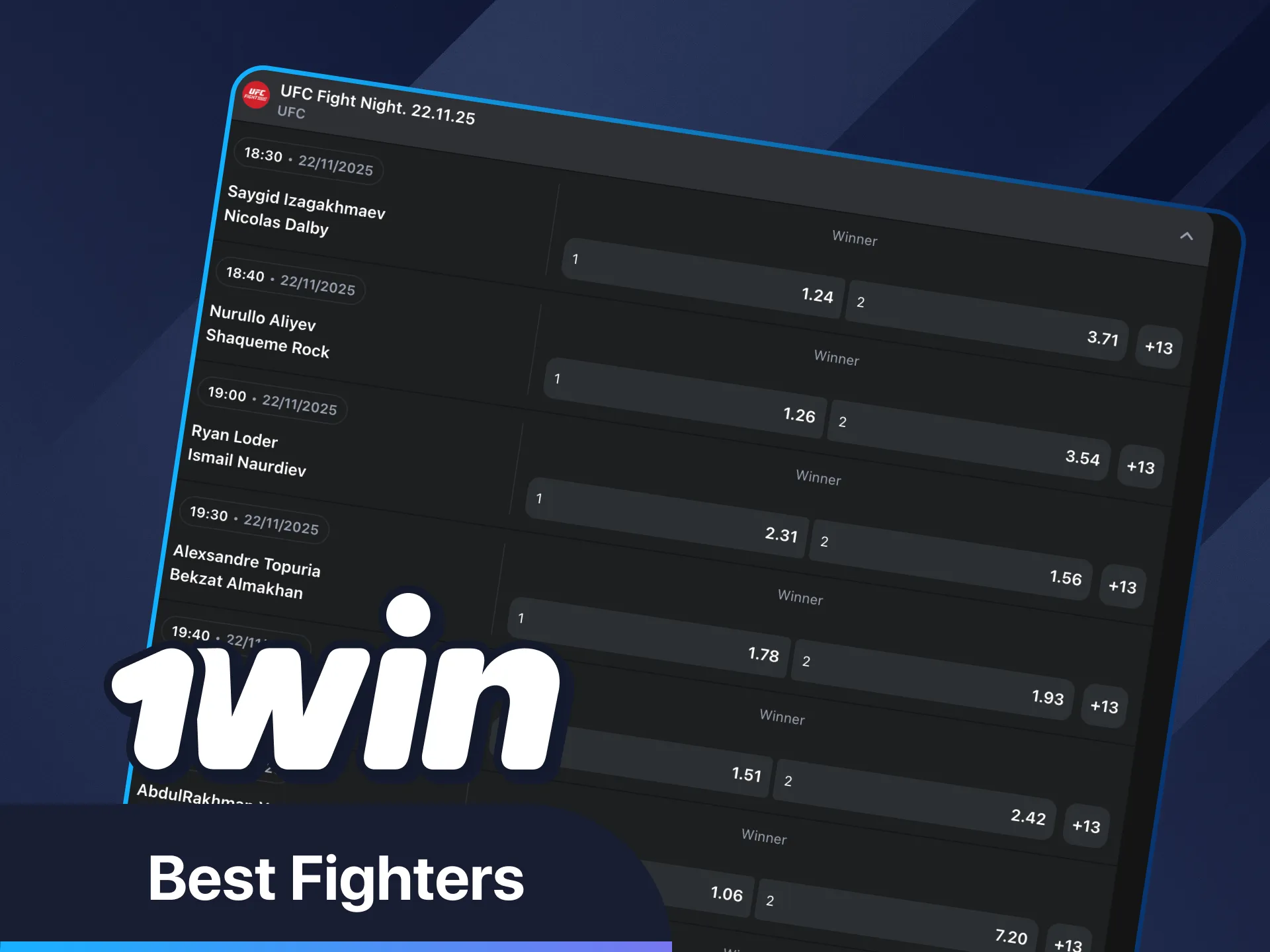 Bet on top UFC fighters at 1Win.