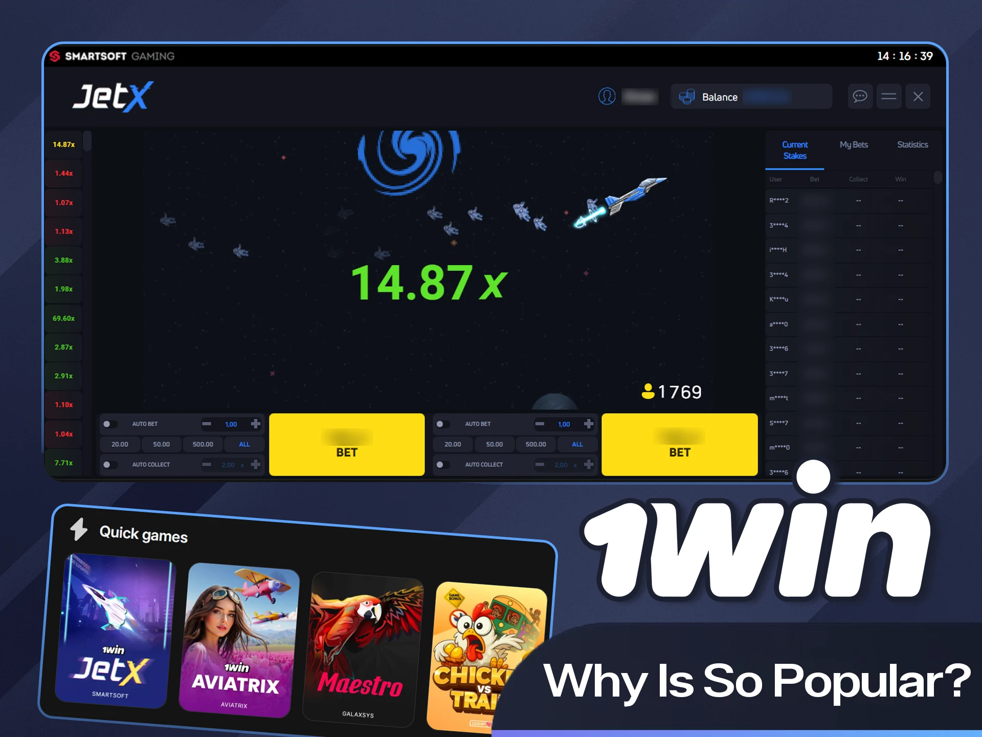 Discover why players love Jet X on the official 1win website.