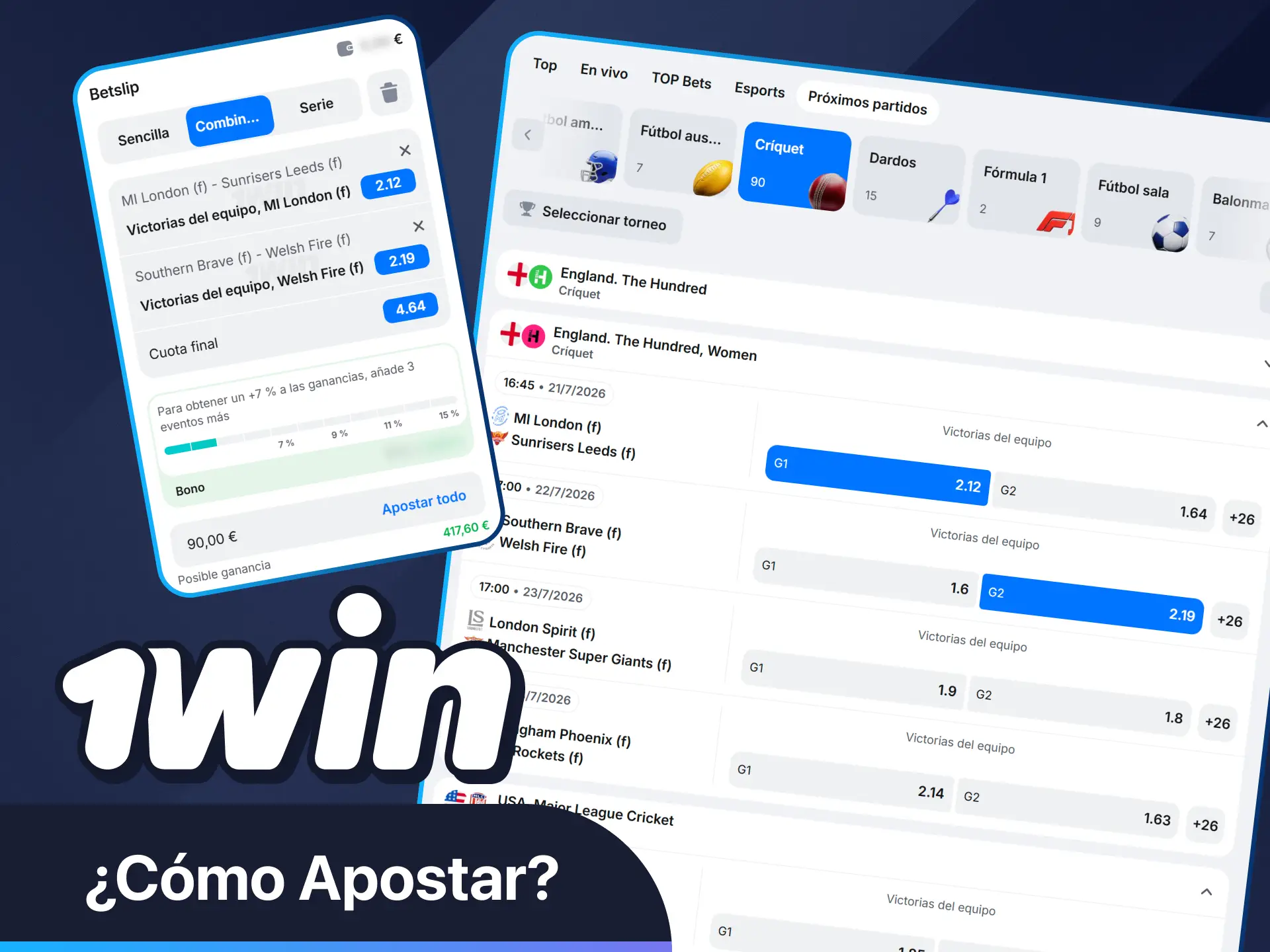 Aprende a apostar al críquet con 1win.