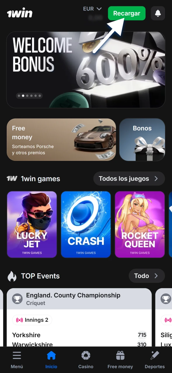 Haz clic en el botón «Depositar» en tu cuenta de 1win para comenzar.