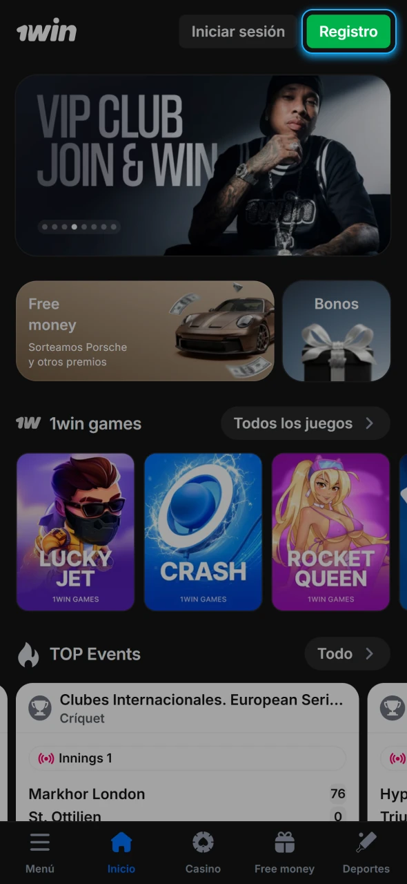 Empieza a registrarte en 1win con un solo clic.