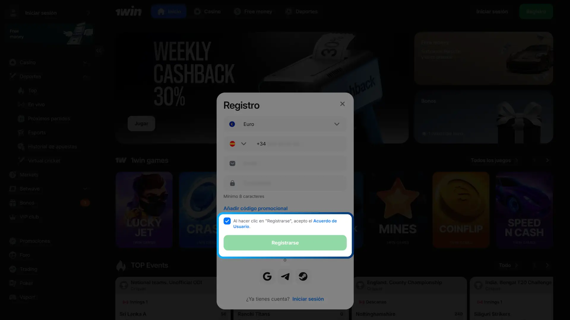 Descubre cómo activar tu cuenta de 1win con un solo clic.